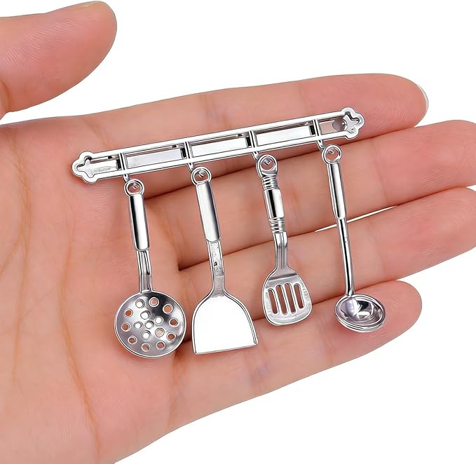 5Pcs 1:12 Scale Dollhouse Kitchen Accessories, Miniature Kitchen Utensils Set, Mini 1/12 Scale Cookware Tools for Dollhouse Kitchen Decor (Cookware)