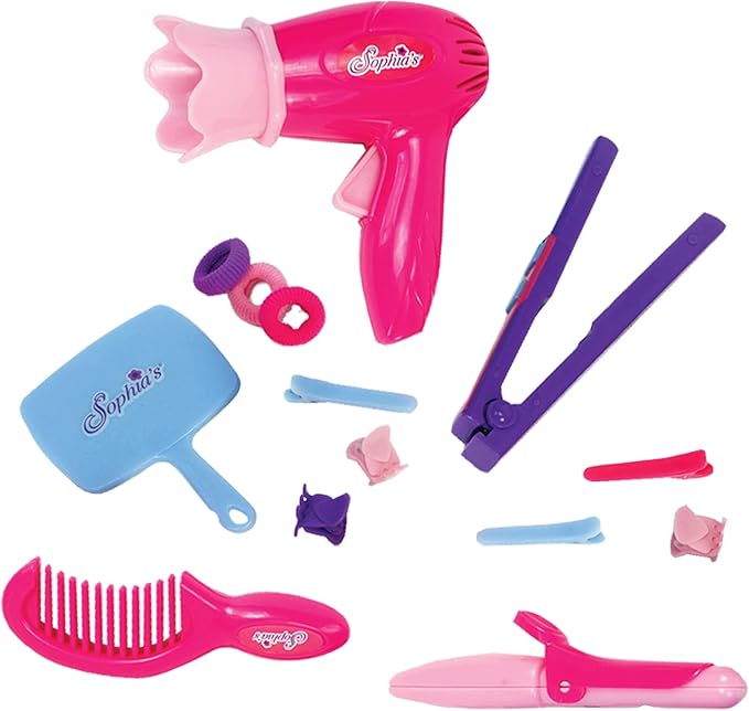 Sophia's Hair Salon Complete 30 Piece Set with Styling Tools, Hair Ties, Brush, Mirror, Blow Dryer, Salon Cape and More for 18" Dolls, Pink/Purple