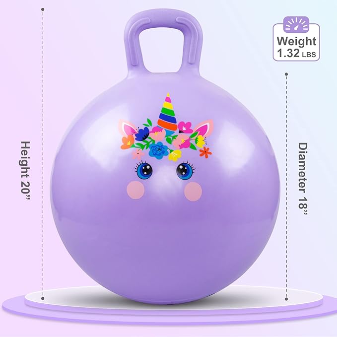 PlayZap Hopper Balls for Kids 3-8, 18 Inches Bouncy Ball with Handle, 18" Inflatable Bouncing Hopper, 45cm Jumping Toys, Garden Hopping Toys Girls Boys Gifts (Light Purple)