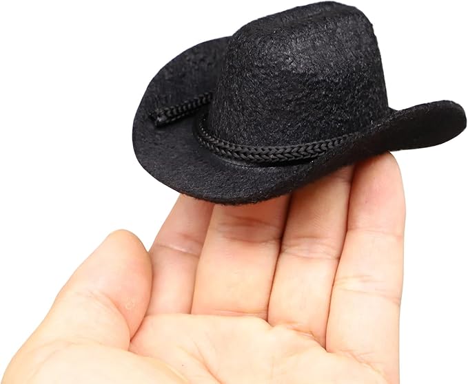 Dollhouse Cowboy Hat, Miniature Cowboy Hat, 1:6 Scale Miniature Soft Cowboy, Mini Hat, Brown/Black, American Old West Hat, for Dollhouse Craft Supplies (2PCS) (Black)