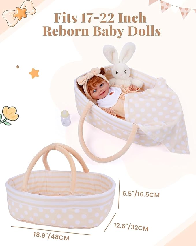 BABESIDE 8 PCS Reborn Baby Doll Clothes Set with Bassinet for 17-22 Inch Dolls Babys Doll Clothes Outfit Accessories fit Baby Doll Girl Boys, Yellow