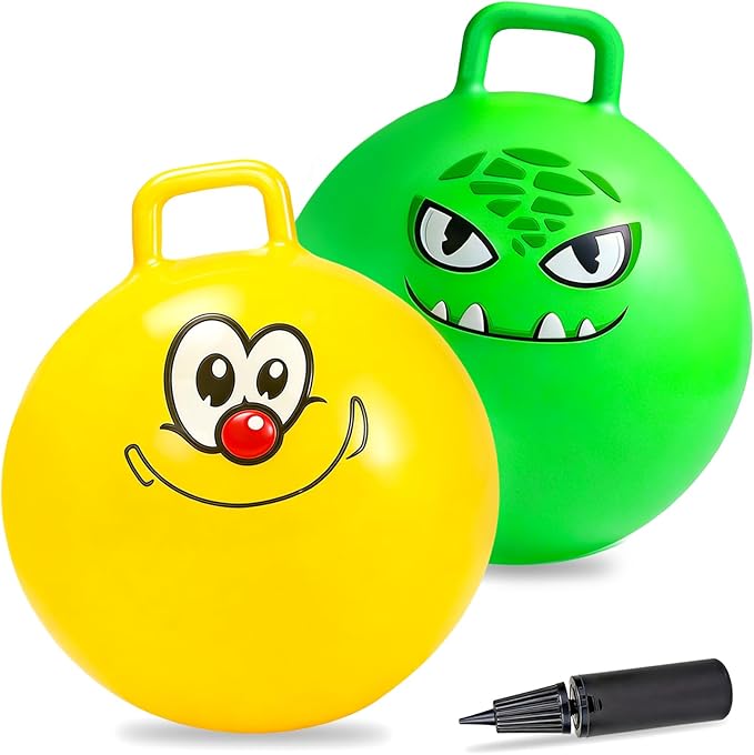 Hymaz 2 Pcs Hopper Ball, 18 Inch Bouncy Balls Bulk with Handle for Kids Ages 3-5, Jumping Hopping Inflatable Bouncing Ball Outdoor Toys for Boy Girl School Games Sports Exercise