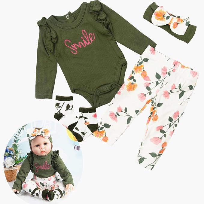 Reborn Dolls Clothes 24 Inches Accessories Outfits 4pcs for 22"- 24" Reborn Baby Girl Dolls Newborn Baby Doll Clothes