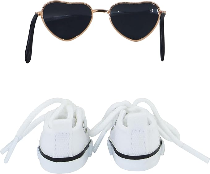 Suitable for 17cm Doll Clothing Accessories Set, Lace-up Canvas Shoes with Glasses, Clothing Accessories (White)