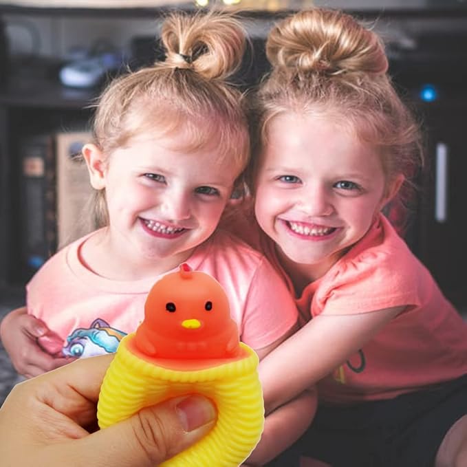 Chick Stress Squeeze Toy 3 Pack Cute Animal Pop Out Funny Toys Anti Stress Soft Sensory Toys for Adults Kids Boys Girls Easter Gifts (Boxed)