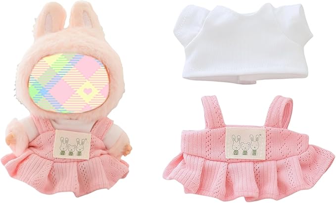 Clothes for Lu bubu 17cm Dolls Accessories (No Doll), Kawaii Skirt Outfit Set 2 Pieces for 17cm Dolls Suit, Stylish Dress Up Flower Dolls Clothing Set Replacement Pink
