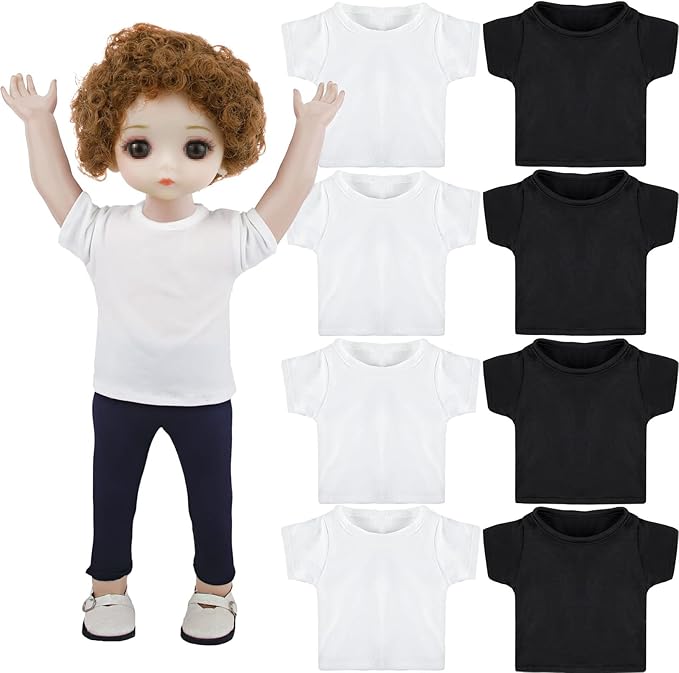 8 Pcs 18 Inch Boy Doll T Shirt Clothes Sublimation 18’’ Doll Outfits Accessories Classical Tee Shirts Fit 18 Inches Doll White and Black for Doll Decoration DIY Pretend Play