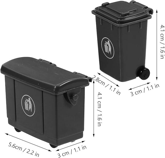 LOGOFUN 2pcs Doll House Miniature Trash Can Mini Garbage Can Model Tiny Trash Bin Scene Prop for Dollhouse Furniture Accessories - Black 5.60x4.10x3.00cm/2.20x1.6x1.1in 2.80x4.10x3.00cm/1.1x1.1x1.6in