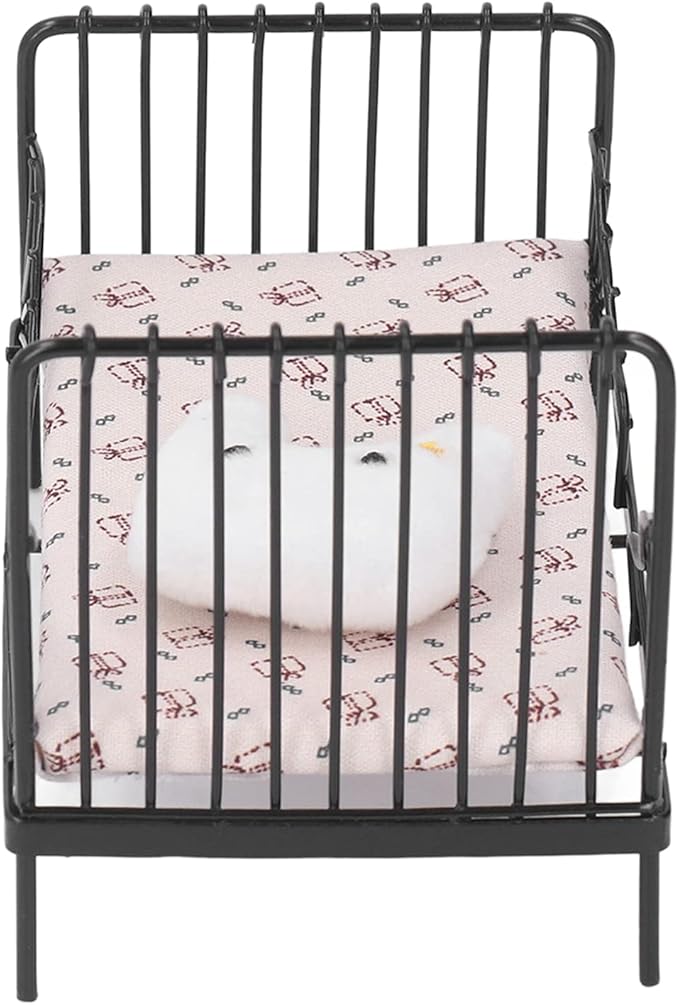 Fydun 1:12 Doll House Bed, 1 12 Children Metal Miniature Bedroom Bed,1 Scale European Furniture Accessory Black Frame with Mattress Pillow for Decor Type B (Type A)