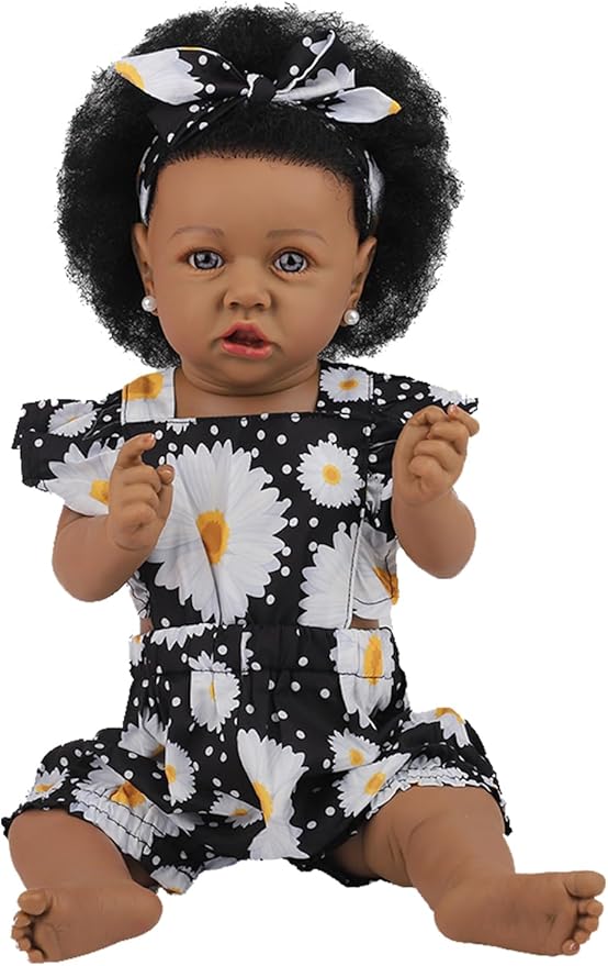 HOOMAI Reborn Baby Black Dolls African American Lifelike Silicone Doll Realistic 22.8 Inch with Cloth Body Birthday Gift Set