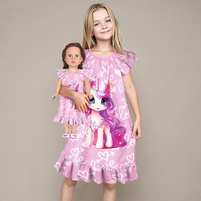 LQSZ Doll and Girl Matching Nightgown Outfit Pajamas Nightie Nightgown for Girls and Dolls Clothes