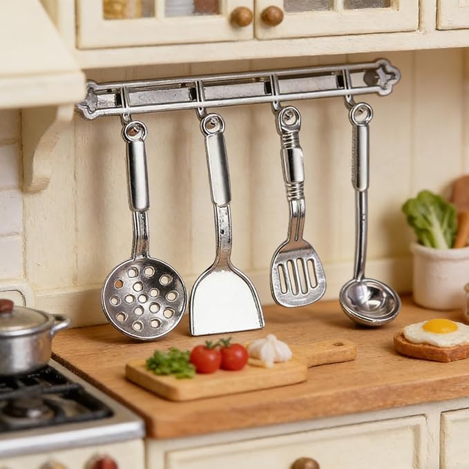 5Pcs 1:12 Scale Dollhouse Kitchen Accessories, Miniature Kitchen Utensils Set, Mini 1/12 Scale Cookware Tools for Dollhouse Kitchen Decor (Cookware)