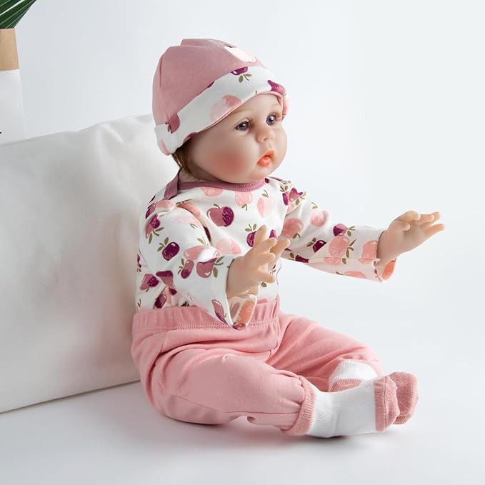 Reborn Baby Doll Clothes Girl Outfit Accessories for 17-22 Inch Reborn Dolls Baby Girl Doll Clothes 4pcs Set