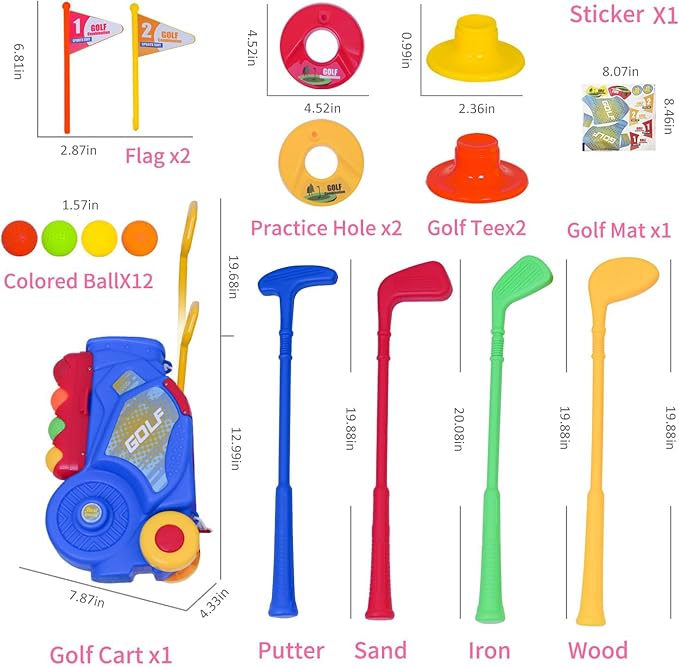 Nattork Toddler Golf Set for Boys Girls Aged 1 2 3 Years Old, Upgraded Kids Golf Cart with 4 Clubs & 12 Balls, Outdoor Indoor Sports Toy Birthday Gift, Blue
