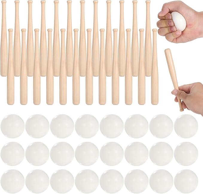 48 PCS Mini Baseball Bats Mini Foam Sports Balls, 7.9 in Small Wooden Baseball Bats, 2 in Foam Baseball Balls, DIY Paintable Wood Bat for Baseball Party Supplies Sports Theme Decoration (48PCS)