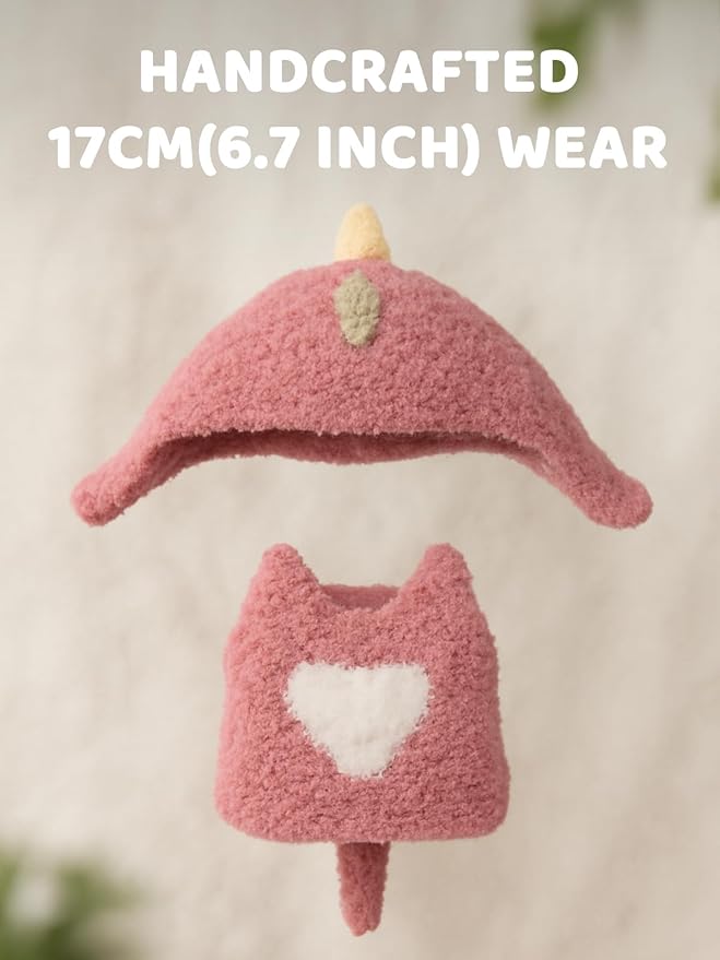Clothes for LABUBU 17cm Doll (NO Dolls), Dinosaur Outfit for LABUBU, Dino Dolls Keychain Accessories, Faking Animal Style Outfit Jumpsuit Dinosaur Costume for LABUBU (Rose Red)