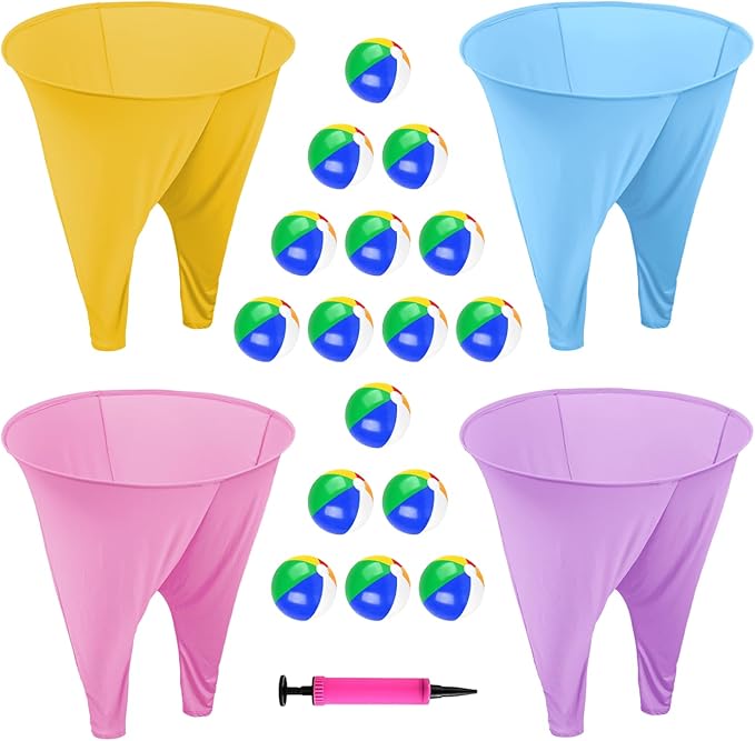Adult Granny Pants Outdoor Game 4 Pack of Mixed Color Granny Pants Yard Game with 16 Bouncy Balls and 1 Air Pump (Random Colors) Granny Pants Game Large for Family Reunions Field Day