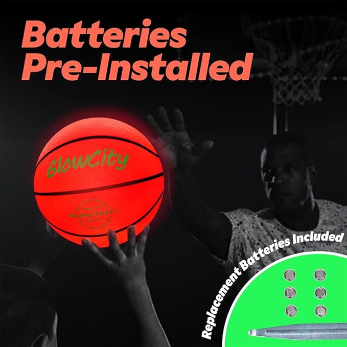GlowCity Glow in The Dark Basketball - Size 5, 6, 7 Light Up Ball for Kids, Teens & Adults - Night Outdoor Games - Sports Birthday Gifts Ideas for Boys Ages 6 7 8 9 10 11 12 13 14 15