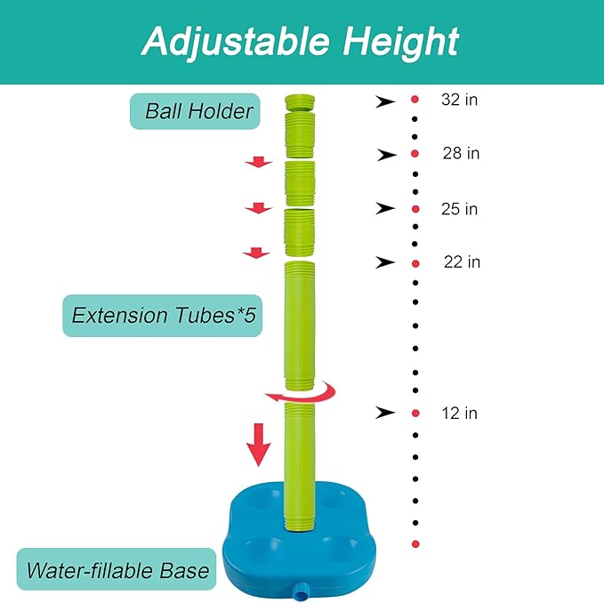 Liberry Tball Set for Toddlers with Adjustable Height Tee Ball Stand, Weighted Base and Kids Baseball Bat, Sports Game Toys Birthday Gift for Boys Girls Ages 3 4 5 (Green)