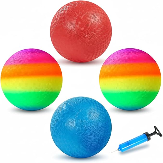 Playground Balls 4 Pack - 8.5 Inch for Kids Outdoor Dodgeball Kickball Handball Game with Hand Pump