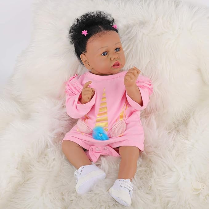 HOOMAI Reborn Baby Black Dolls African American Lifelike Silicone Doll Realistic 22.8 Inch with Cloth Body Birthday Gift Set for Ages 3+