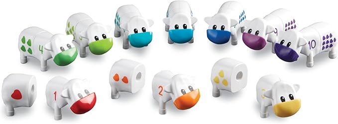 Learning Resources Snap-n-Learn Counting Cows Toy Set - Toddler Toys, Farm Animals, Color Sorting, Fine Motor Skills, Barn Pre K Activities, Preschool, Math Manipulatives, Matching Games