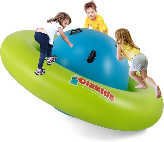 OLAKIDS 8FT Inflatable Dome Rocker Bouncer, Outdoor Kids Giant Roll and Play Seesaw Rocker with 6 Secure Handles, Max Weight 250 LBS, Toddlers Climbing Toy Backyard Play Center Equipment