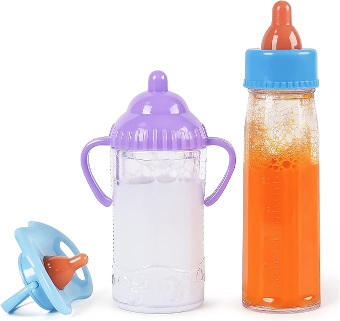 Vollence Magic Baby Doll Bottles,Magic Doll Disappearing Milk and Juice, Baby Doll Accessories Toys Baby Doll Feeding Set