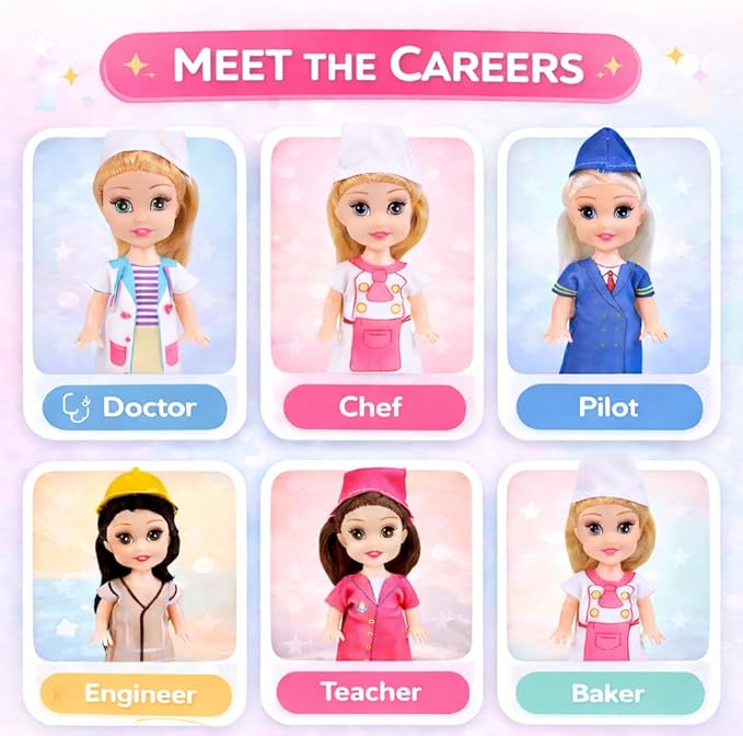 Liberty Imports Little Career Toddler Dolls with Dresses, Girls Imaginative Pretend Play Mini Small Dolls with Outfits for Chef, Doctor, Pilot, Engineer, Teacher & Baker (Career)