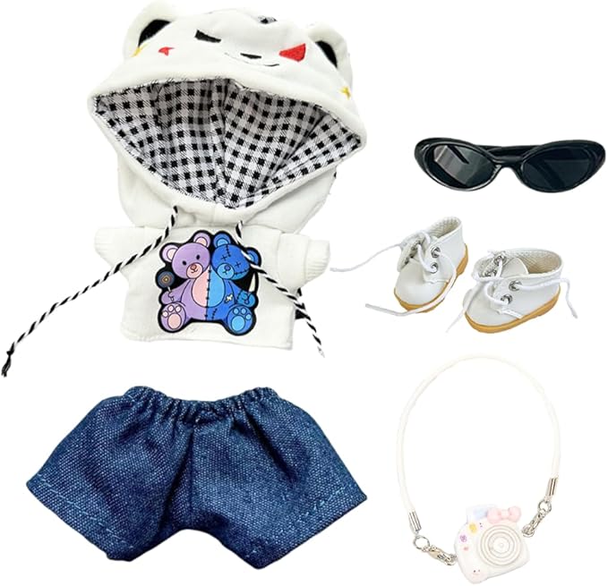 17cm Doll Clothes - 5 Set 17cm Doll Outfit & Accessories,17cm Doll Hoodie Set,Hoodie+cpants+Camera+Shoes+Camera(Style-B)