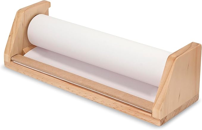 Melissa & Doug Wooden Tabletop Paper Roll Dispenser with 12” x 75-Foot White Bond Paper & Roller, Art Supplies for Drawing, Painting, Crafting & Origami, Arts & Crafts Supplies for Kids Ages 3+