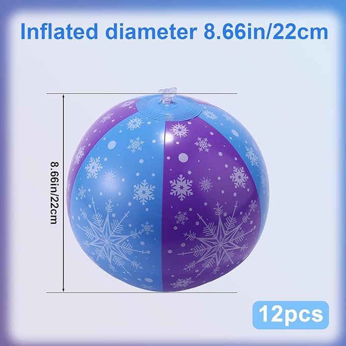 12pcs Inflatable Beach Balls, 8.66in Purple & Blue Snowflake Frozen Blow up Beach Ball Summer Large Big Jumbo Giant Pool Water Toys for Kids & Toddlers Outdoor Activity Party Supplies Decoration