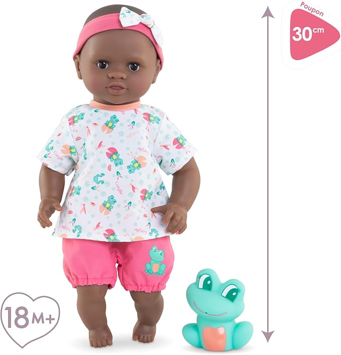 Corolle Mon Premier Poupon Bath Baby Alyzee/Soft Body Bath Doll with Bath Animal/Sleeping Eyes/Vanilla Fragrance/Removable Dresses / 30 cm/Suitable for Children from 18 Months