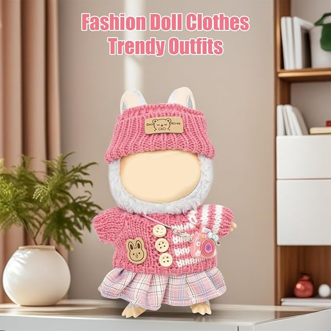 Clothes for Lububu 17cm Dolls(NO Doll) for Lububu Doll Outfits with Accessories Suit for Lububu Cute Stylish Dress Up Set Easter Gifts Rose Red
