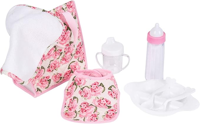 Rakki Dolli Feeding Set Nursery Bag Set for Dolls, Plate Together with Spoon, Fork, Milk Bottle, Juice Cup, Towel &Bib