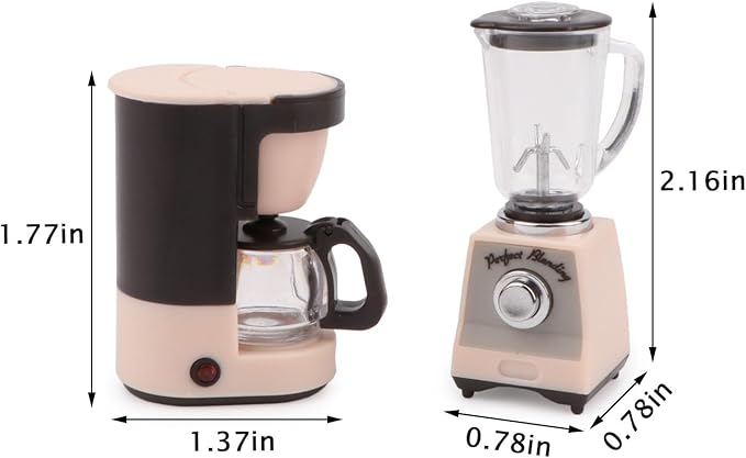 Dollhouse 1/12 Miniture Coffee Maker & Juicer Set 2Pcs Doll House Kitchen Appliances Furniture Plastic Model Coffee Pot Blender Accessories (Pink)