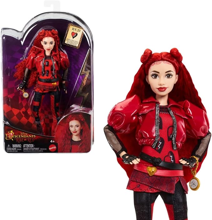 Mattel Disney Descendants: The Rise of Red Fashion Doll & Accessory – Red, Daughter of Queen of Hearts with Movie-Inspired Clothes & Pocket Watch