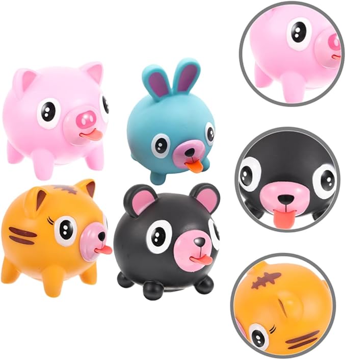 4pcs Interactive Screaming Animal Stress Balls for Tongue Out Squeaky Sensory Squeeze Portable Funny Sound Decompression Party Favors for Boys