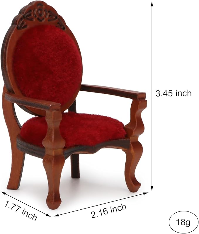 Dollhouse Chair 2PCS Miniature Furniture Retro Vintage Chair Wooden Accessories 1/12 Upholstered Victorian Carved Armchair for Christmas Decoration Ornament (A)