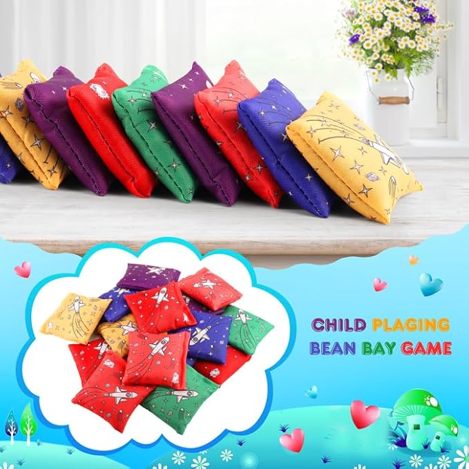 16 Pack Bean Bags for Kids - Small Colorful Mini Bags for Cornhole, Tossing - Outdoor Yard Game for Children, Family, Adults (6 Colors)