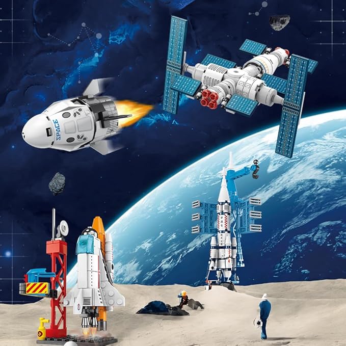 Vilbocr Space Rocket Building Blocks Set - （130-Piece ） STEM Toys for Kids Ages 6-12, Creative DIY Astronaut Adventure Kit, Cool Birthday Gifts for Boys & Girls