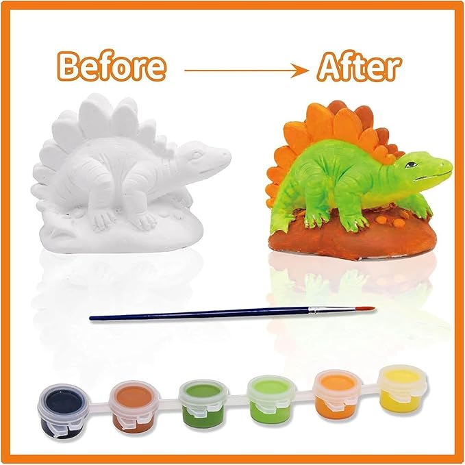Funto Paint Your Own Dinosaurs Painting Kit, Arts and Crafts Set, STEAM Project Creative Activity DIY Toys, with 6 Figurines, 6 Paint Pots, 1 Brush