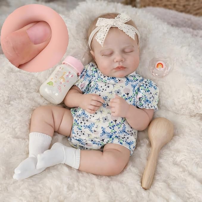SCOM 20-Inch Realistic Reborn Baby Doll - Lifelike Vinyl Baby Girl with Full Soft Body, Washable & Poseable, Real Life 7-Piece Accessory Set - Safe Gift for Kids Ages 3+ in Birthday/Christmas