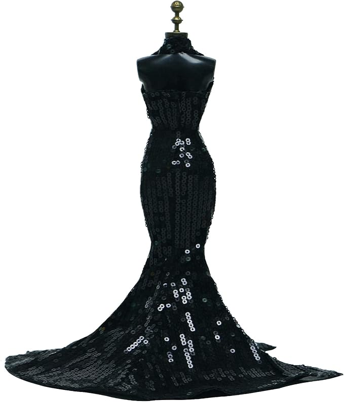 Gorgeous Handmade Doll Dress, Doll Clothes Evening Gown with Sequin Fashion Show, Wedding Party Outfits for 11.5 inch Dolls Accessories (Black)