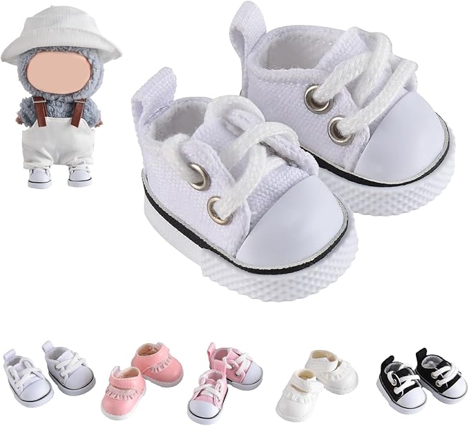 Cute Doll Shoes for Labubu, Premium Doll Shoes for 4-7in Dolls, Compatible with Labubu Doll Clothing & Outfits(White Canvas)