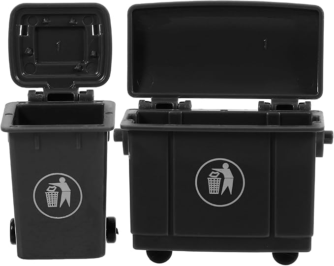 LOGOFUN 2pcs Doll House Miniature Trash Can Mini Garbage Can Model Tiny Trash Bin Scene Prop for Dollhouse Furniture Accessories - Black 5.60x4.10x3.00cm/2.20x1.6x1.1in 2.80x4.10x3.00cm/1.1x1.1x1.6in