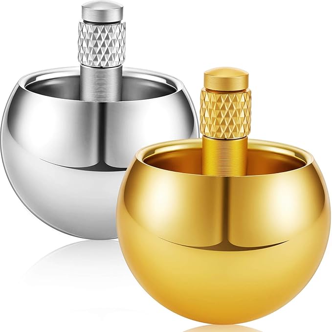 Skylety 2 Pieces Metal Spinning Top Aluminum Flip Over Top Spinner Gyroscope Stainless Steel Toy for Adults Kill Time Stress Anxiety Gift(Gold, Silver)