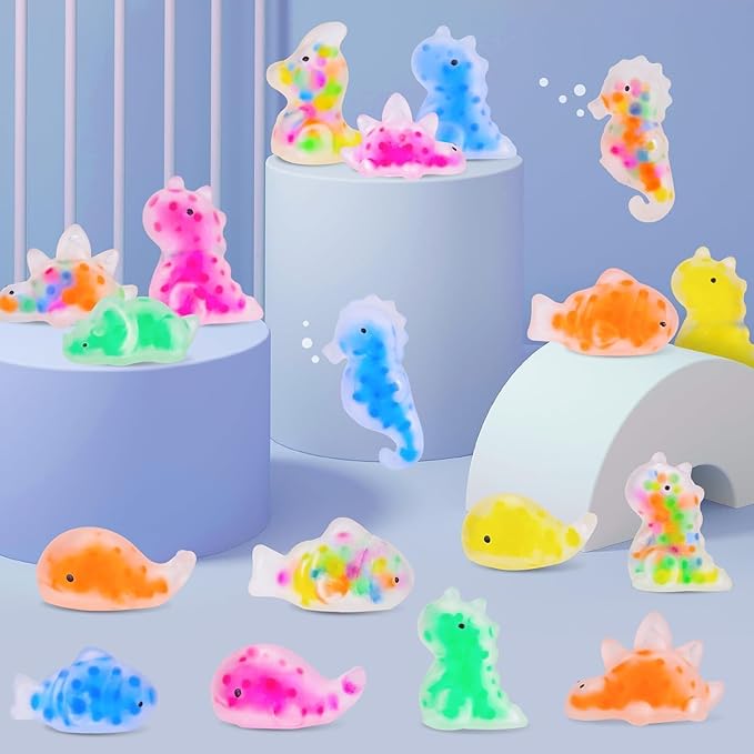 48 Pcs Mochi Squishy Toys with Water Beads for Kids Party Favors, Mini Stress Relief Squishy Fidget Toys for Classroom Prizes Christmas Party Favors Goodie Bag Stuffers Birthday Gift with Stickers