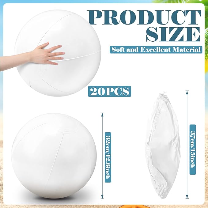 Junkin 20 Pieces 15 Inch Solid White Beach Balls Bulk Inflatable Beach Ball Swimming Pool Party Balls Game Toy for Summer, Pool and Party Favor