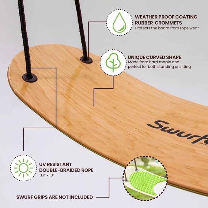 Swurfer Stand Up TreeSkate Outdoor Swing - Tree Swing for Kids with Adjustable Handles, Kids Outdoor Play Equipment, Durable, Weatherproof, Easy Installation, Holds Up to 200 lbs, Ages 6+ (Original)